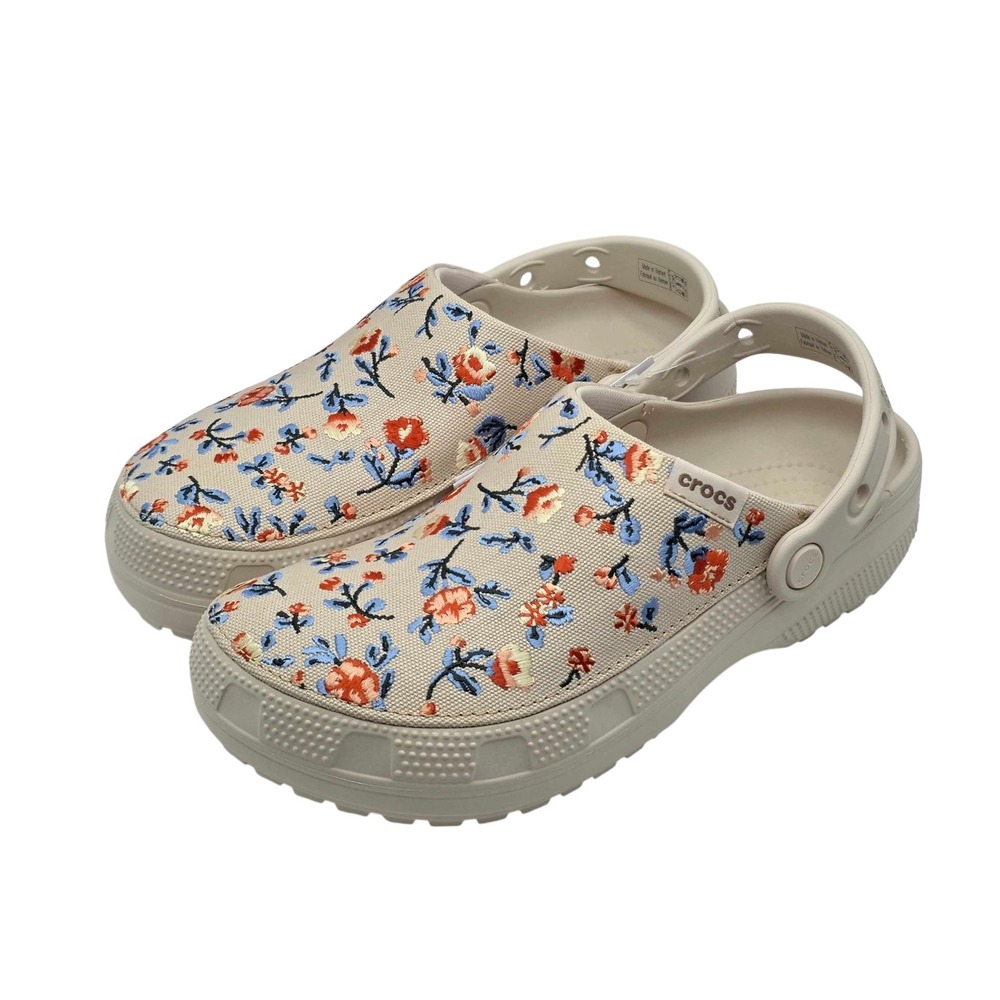 Crocs Classic Crafted Floral Clog Canvas Cream Women's 9 Men's 7 NWT 212878-2MC
